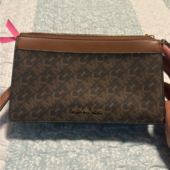 Michael Kors Brown and Tan Monogram Crossbody Bag - Picture 1 of 5